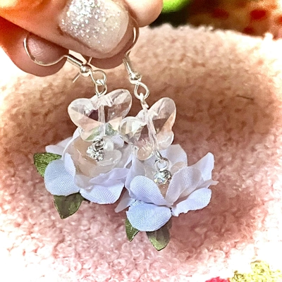 Butterfly and Flower Dangle Earrings - Whimsy Fairy Flower..