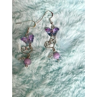 Handmade Purple Quartz Butterfly Earrings - Iridescent Glass Crystal Dangle Jewelry, Fairycore