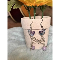 Handmade Purple Quartz Butterfly Earrings - Iridescent Glass Crystal Dangle Jewelry, Fairycore
