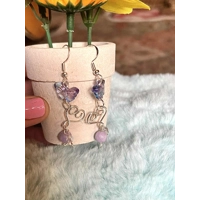 Handmade Purple Quartz Butterfly Earrings - Iridescent Glass Crystal Dangle Jewelry, Fairycore