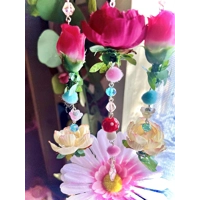 Fairycore Crystal Window Hanging- Whimmsical Crystal Decor with Flowers and Mushroom- Fantasy Garden