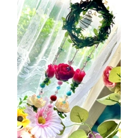 Fairycore Crystal Window Hanging- Whimmsical Crystal Decor with Flowers and Mushroom- Fantasy Garden