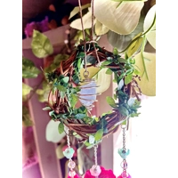 Fairycore Crystal Window Hanging- Whimmsical Crystal Decor with Flowers and Mushroom- Fantasy Garden