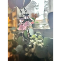 Handmade Glass Angel Earrings with Pentagram Charms - Celestial Crystal Dangle Spiritual Fairycore