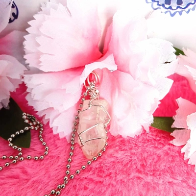 Natural Stone Crystal Pendant Wire Wrapped Necklace