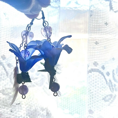 Whimsical Fairycore Amethyst Earrings - Purple Flower & Fe..