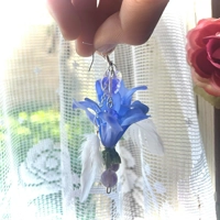 Whimsical Fairycore Amethyst Earrings - Purple Flower & Feather Garden Fairy Fantasy