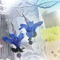 Whimsical Fairycore Amethyst Earrings - Purple Flower & Feather Garden Fairy Fantasy
