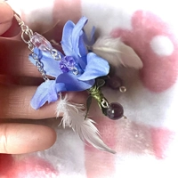 Whimsical Fairycore Amethyst Earrings - Purple Flower & Feather Garden Fairy Fantasy