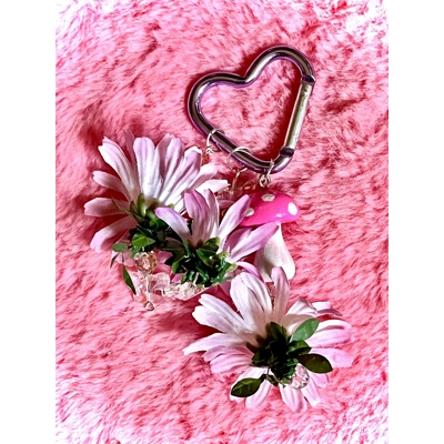 Fairycore Daisy & Mushroom Keychain with Butterfly Crystals