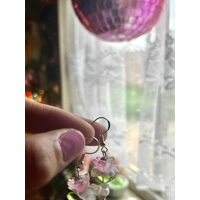 Handmade Pink Glass Flower Earrings - Crystal and Pearl Dangle Jewelry, Fairycore, Cottagecore