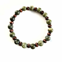 Jasper and Wood Beaded Stretch Bracelet for Men and Women