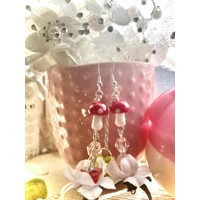 Mushroom and Flower Fairycore Earrings, Whimsy Floral Fairy Garden