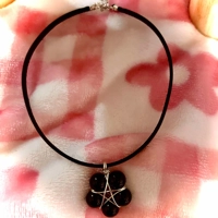 Mystic Obsidian Pentagram Choker – Black Leather & Silver-Plated Copper Wire ✨