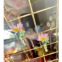 Enchanted Pink Daisy Earrings - Pearl Stem FAirycore Cottagecore Crystal Jewelry