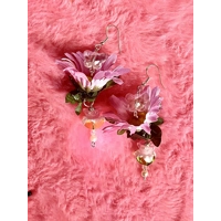 Magical Pink Daisy Fairy Earrings- Whimsygoth Butterfly & Crystal Flower Cottagecore Jewelry