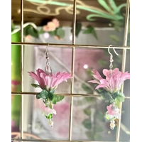 Magical Pink Daisy Fairy Earrings- Whimsygoth Butterfly & Crystal Flower Cottagecore Jewelry