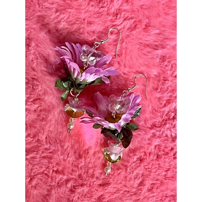 Magical Pink Daisy Fairy Earrings- Whimsygoth Butterfly & Crystal Flower Cottagecore Jewelry