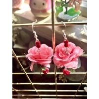 Fairycore Rose and Mushroom Earrings- Enchanted Garden Crystal Dangles