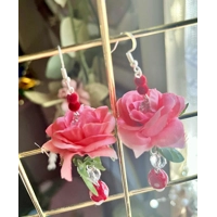 Fairycore Rose and Mushroom Earrings- Enchanted Garden Crystal Dangles