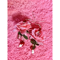 Fairycore Rose and Mushroom Earrings- Enchanted Garden Crystal Dangles