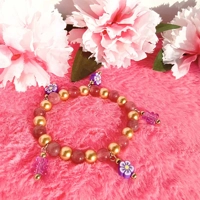 Strawberry Quartz and Gold Glass Beads Charm Bracelet