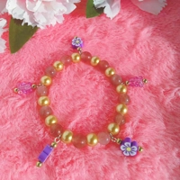 Strawberry Quartz and Gold Glass Beads Charm Bracelet