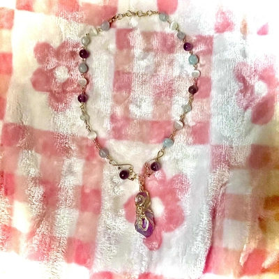 Whimsical Wire Wrapped Quartz Point Necklace - Blue & Pink Crystal Pendant, Amethyst Selenite Celest