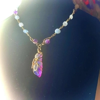Whimsical Wire Wrapped Quartz Point Necklace - Blue & Pink Crystal Pendant, Amethyst Selenite Celest