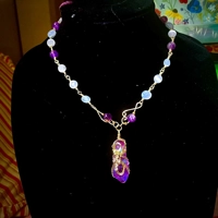 Whimsical Wire Wrapped Quartz Point Necklace - Blue & Pink Crystal Pendant, Amethyst Selenite Celest