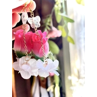 Whimsy Fairycore Necklace & Dangle Rose Earrings Set, Crystal Butterflies, Whimsical Floral Jewelry,