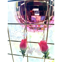 Whimsy Fairycore Necklace & Dangle Rose Earrings Set, Crystal Butterflies, Whimsical Floral Jewelry,