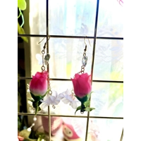 Whimsy Fairycore Necklace & Dangle Rose Earrings Set, Crystal Butterflies, Whimsical Floral Jewelry,