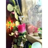 Whimsy Fairycore Necklace & Dangle Rose Earrings Set, Crystal Butterflies, Whimsical Floral Jewelry,