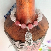 Rose Quartz and Strawberry Quartz with Lord Ganesha Charm Crystal healing Bracelet