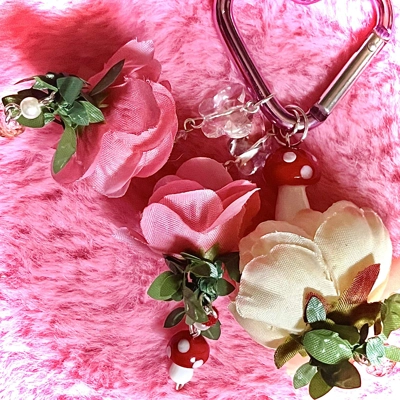 Fairycore Crystal Keychain with Mushroom, Roses, and butte..