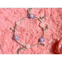 Celestial Silver Tube Bracelet Set - 925 Sterling Moon & Star Stretchy Bracelets