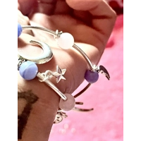 Celestial Silver Tube Bracelet Set - 925 Sterling Moon & Star Stretchy Bracelets