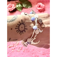 Celestial Silver Tube Bracelet Set - 925 Sterling Moon & Star Stretchy Bracelets