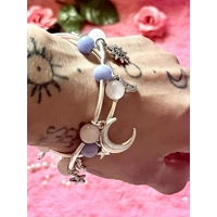 Celestial Silver Tube Bracelet Set - 925 Sterling Moon & Star Stretchy Bracelets
