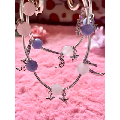 Celestial Silver Tube Bracelet Set - 925 Sterling Moon & Star Stretchy Bracelets