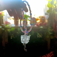 Lunar Prism – Square Quartz & Moon Charm Necklace