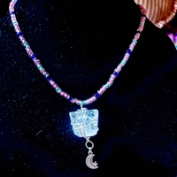 Lunar Prism – Square Quartz & Moon Charm Necklace