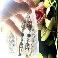 Virgin Mary Skeleton Earrings - Obsidian Goth Spiritual Jewelry - Divine Feminine Protection - Witch