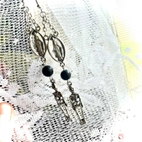 Virgin Mary Skeleton Earrings - Obsidian Goth Spiritual Jewelry - Divine Feminine Protection - Witch