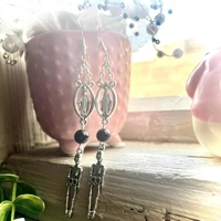 Virgin Mary Skeleton Earrings - Obsidian Goth Spiritual Jewelry - Divine Feminine Protection - Witch