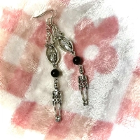 Virgin Mary Skeleton Earrings - Obsidian Goth Spiritual Jewelry - Divine Feminine Protection - Witch