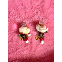 Enchanted Yellow Rose & Mushroom Earrings - Fairycore Butterfly Cottagecore Crystal Dangles