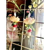 Enchanted Yellow Rose & Mushroom Earrings - Fairycore Butterfly Cottagecore Crystal Dangles