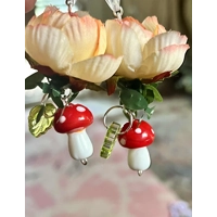 Enchanted Yellow Rose & Mushroom Earrings - Fairycore Butterfly Cottagecore Crystal Dangles